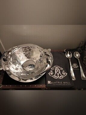 Beatriz Ball Stainless Salad Serving Set W Serving Utensils Polished Silver Tone